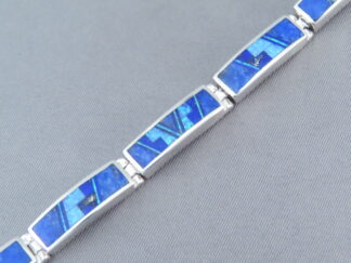 Buy Inlaid Bracelet - Wider Lapis & Opal Inlay Link Bracelet by Native American jeweler, Tim Charlie FOR SALE $850-