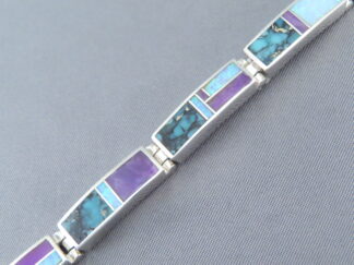 Buy Inlaid Jewelry - Turquoise & Opal & Sugilite Inlay Link Bracelet by Native American jeweler, Tim Charlie $620- FOR SALE