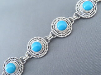 Sterling Silver with Sleeping Beauty Turquoise Link Bracelet by Artie Yellowhorse