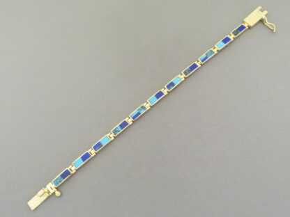 14kt Gold Link Bracelet with Turquoise & Lapis Inlay