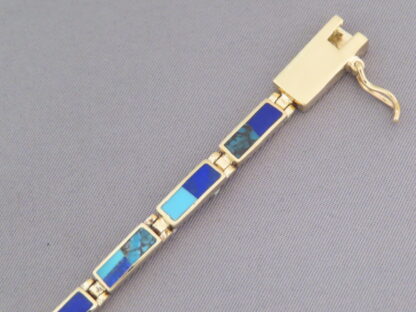 14kt Gold Link Bracelet with Turquoise & Lapis Inlay