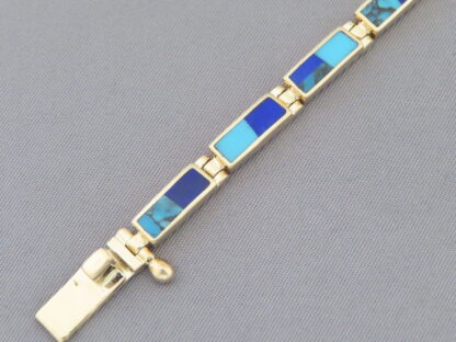 14kt Gold Link Bracelet with Turquoise & Lapis Inlay