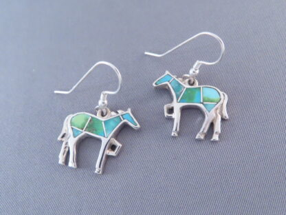 Green Turquoise Inlay HORSE Earrings