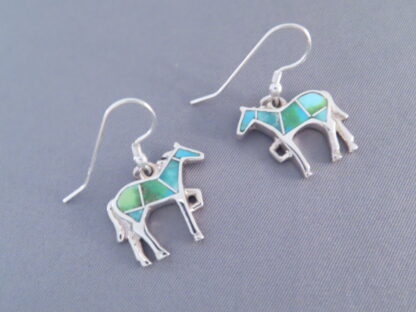 Green Turquoise Inlay HORSE Earrings