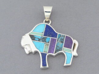 Inlaid Bison - Inlaid Multi-Stone Buffalo Pendant by Native American (Navajo) jeweler, Peterson Chee FOR SALE $290-