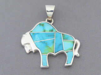 Shop Turquoise Bison - Sonoran Turquoise Inlay Buffalo Pendant by Native American (Navajo) jeweler, Pete Chee $330- FOR SALE