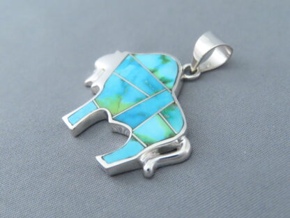 Green Sonoran Turquoise Inlay Bison Pendant