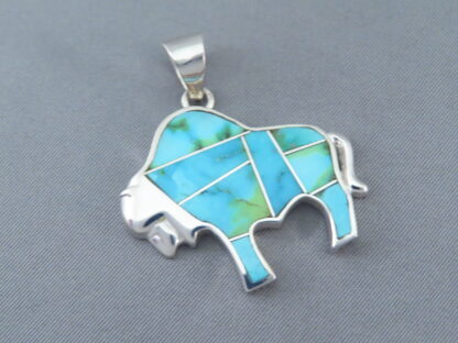 Green Sonoran Turquoise Inlay Bison Pendant