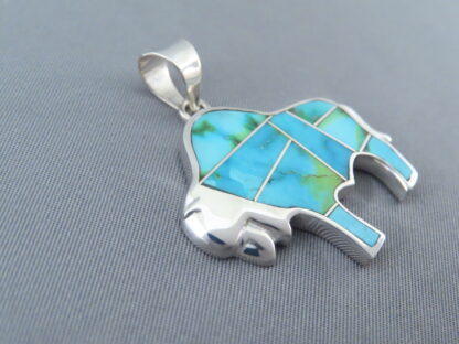 Green Sonoran Turquoise Inlay Bison Pendant