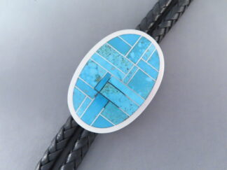 Oval Bolo Tie with Turquoise Inlay