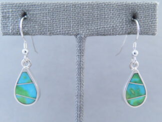 Buy Turquoise Jewelry - Sonoran Turquoise Inlay Earrings (teardrops) by Native American jeweler, Tim Charlie $195- FOR SALE