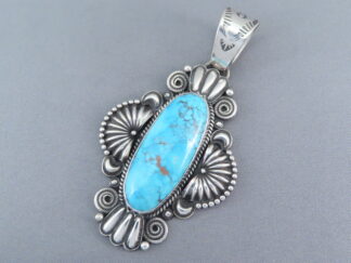 Native American Jewelry - Sterling Silver & Kingman Turquoise Pendant by Navajo jeweler, Derrick Gordon FOR SALE $1,295-