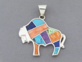 Inlaid Multi-Color Bison Pendant