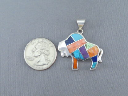 Inlaid Multi-Color Bison Pendant