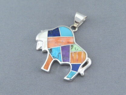 Inlaid Multi-Color Bison Pendant