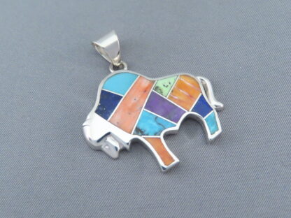 Inlaid Multi-Color Bison Pendant