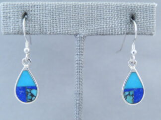 Buy Turquoise Jewelry - Turquoise & Lapis Inlay Earrings (Teardrops) by Native American jeweler, Tim Charlie FOR SALE $165-