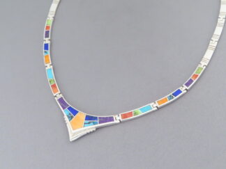 Multi-Color Inlay Necklace in Sterling Silver