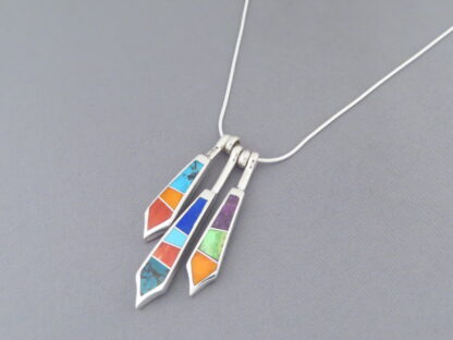 Detailed Multi-Stone Inlay Pendant Necklace