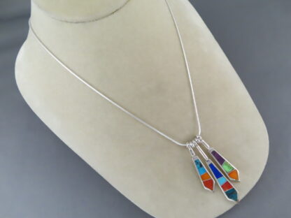 Detailed Multi-Stone Inlay Pendant Necklace