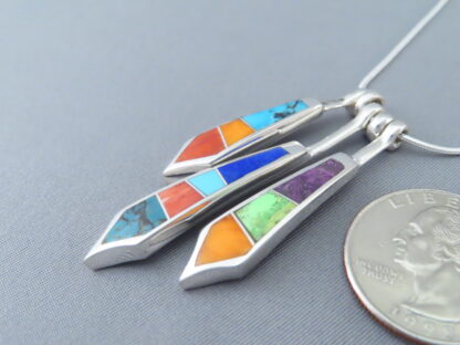 Detailed Multi-Stone Inlay Pendant Necklace