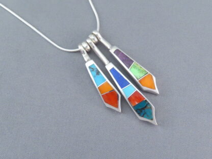 Detailed Multi-Stone Inlay Pendant Necklace