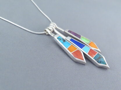 Detailed Multi-Stone Inlay Pendant Necklace