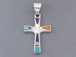 Inlaid Multi-Color Cross Pendant