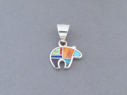 Inlaid Multi-Color Bear Pendant  (small)