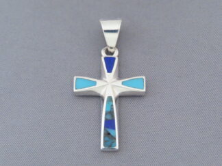 Turquoise and Lapis Inlay Cross Pendant