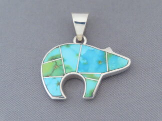 Inlaid Bear - Mid-Size Sonoran Turquoise Inlay BEAR Pendant by Navajo jeweler, Peterson Chee $295- FOR SALE