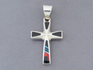 Cross Pendant with Opal & Black Jade Inlay