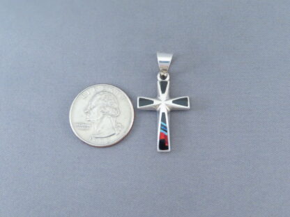 Cross Pendant with Opal & Black Jade Inlay