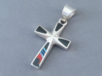 Cross Pendant with Opal & Black Jade Inlay