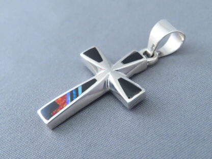 Cross Pendant with Opal & Black Jade Inlay