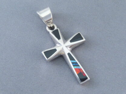 Cross Pendant with Opal & Black Jade Inlay