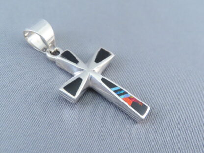 Cross Pendant with Opal & Black Jade Inlay