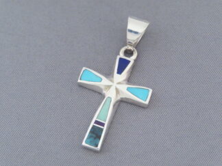 Inlaid Multi-Stone Cross Pendant