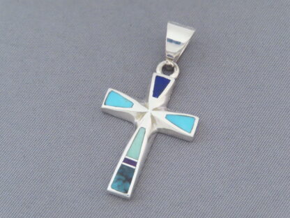 Inlaid Multi-Stone Cross Pendant