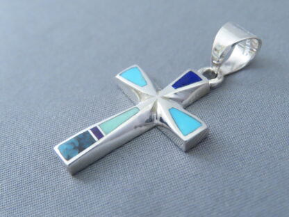 Inlaid Multi-Stone Cross Pendant