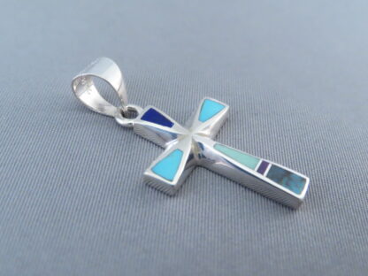 Inlaid Multi-Stone Cross Pendant