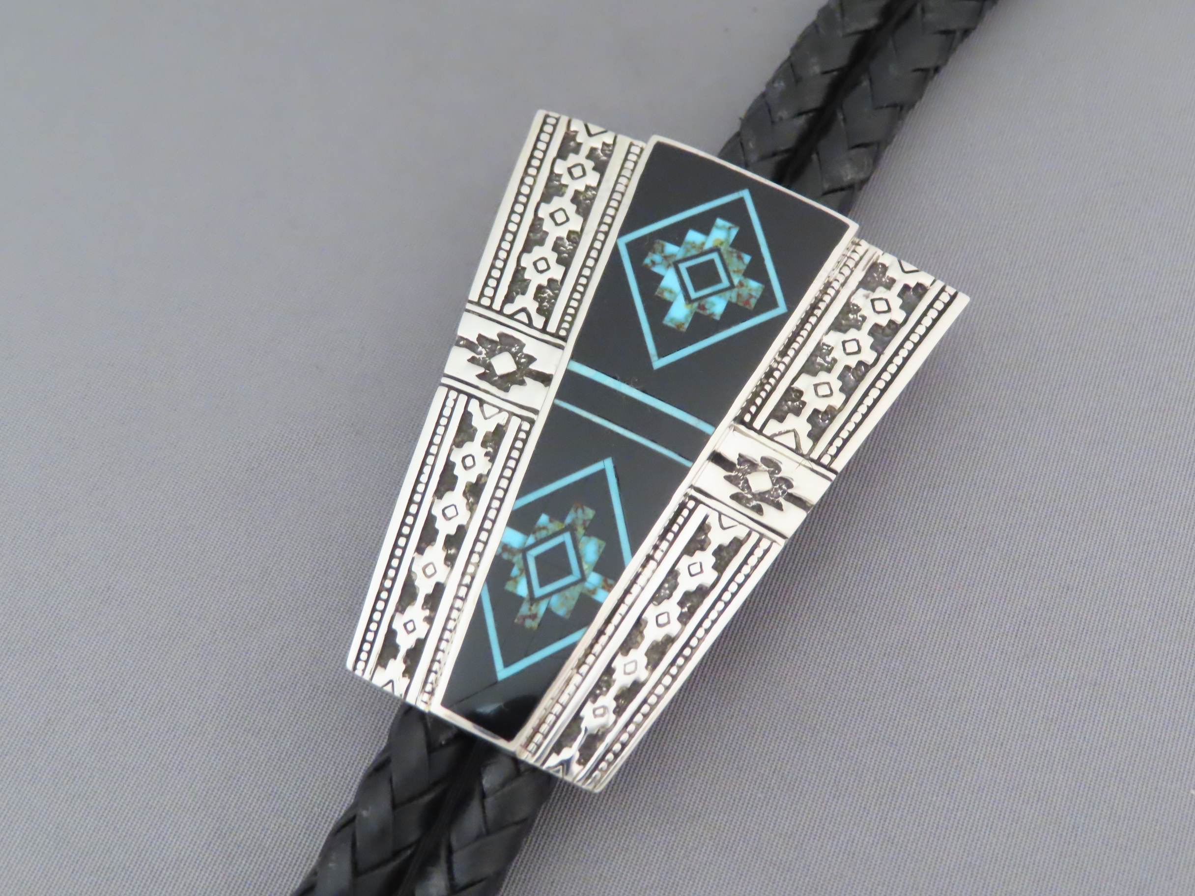 Black Jade & Turquoise Inlay Bolo Tie – FINE INLAY