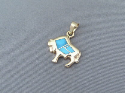 Gold Buffalo Pendant with Turquoise Inlay