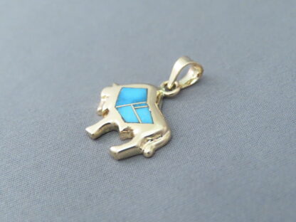 Gold Buffalo Pendant with Turquoise Inlay