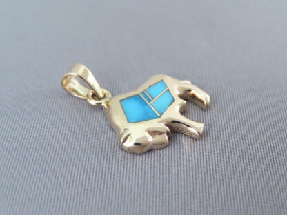 Gold Buffalo Pendant with Turquoise Inlay