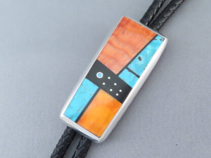 Bolo Tie of Sterling Silver & Multi-Stone Inlay by Jimmy Poyer