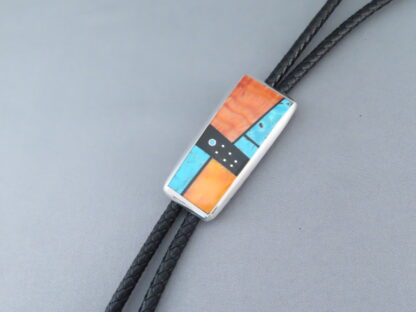 Bolo Tie of Sterling Silver & Multi-Stone Inlay by Jimmy Poyer