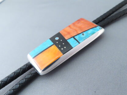 Bolo Tie of Sterling Silver & Multi-Stone Inlay by Jimmy Poyer