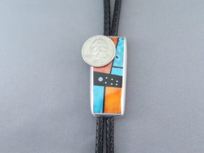 Bolo Tie of Sterling Silver & Multi-Stone Inlay by Jimmy Poyer