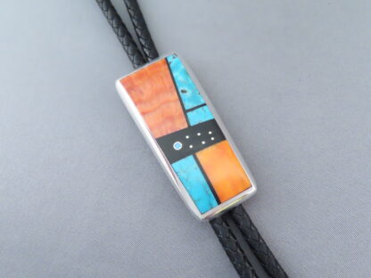 Bolo Tie of Sterling Silver & Multi-Stone Inlay by Jimmy Poyer